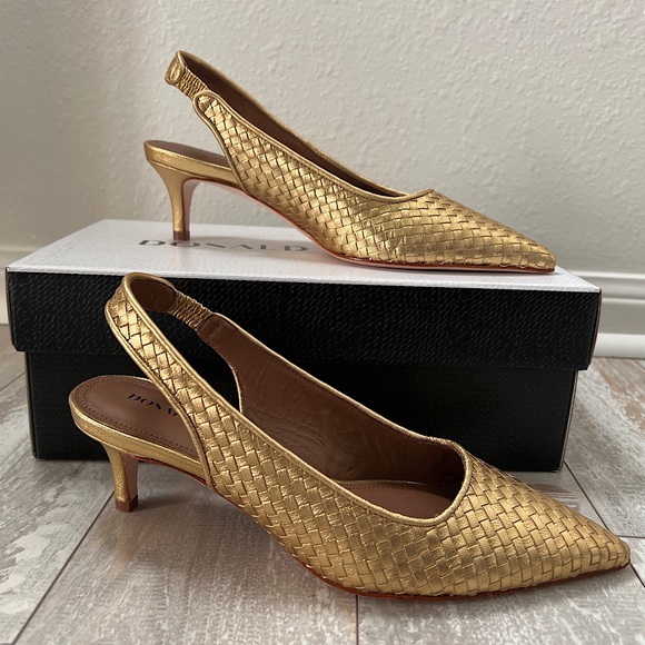 DONALD PLINER Womens Brown Goring Woven Padded Olympia Pointed Toe Kitten Heel Slip On Slingback M main image 0
